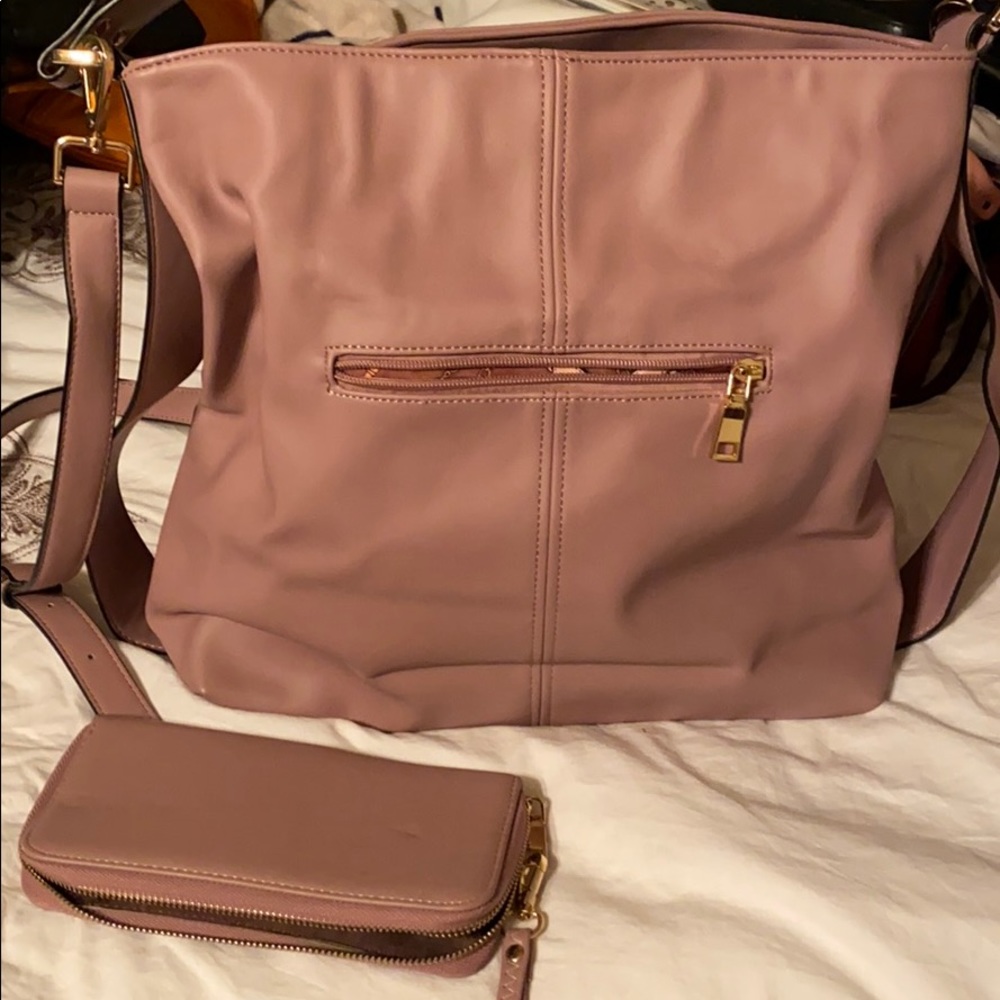 Mauve Hobo Style Bag W/ Matching Wallet - image 1